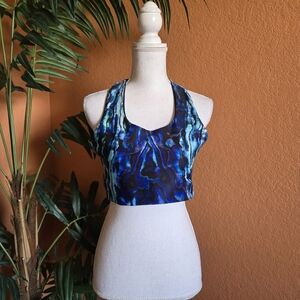 Waterlust Abalone Reversible Swim Top Sports Bra Extra Large Blue Black Racerbac